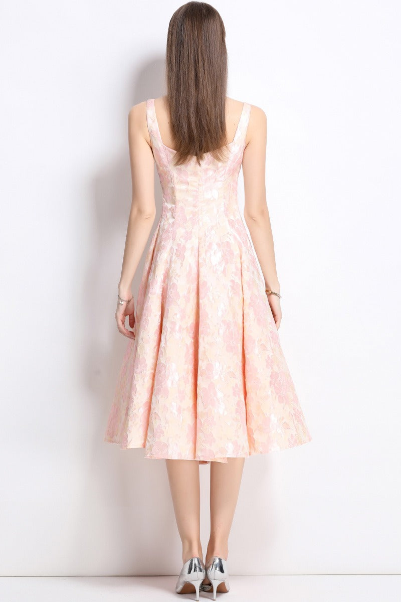 Floral Square Neck Fit and Flare Midi Dress