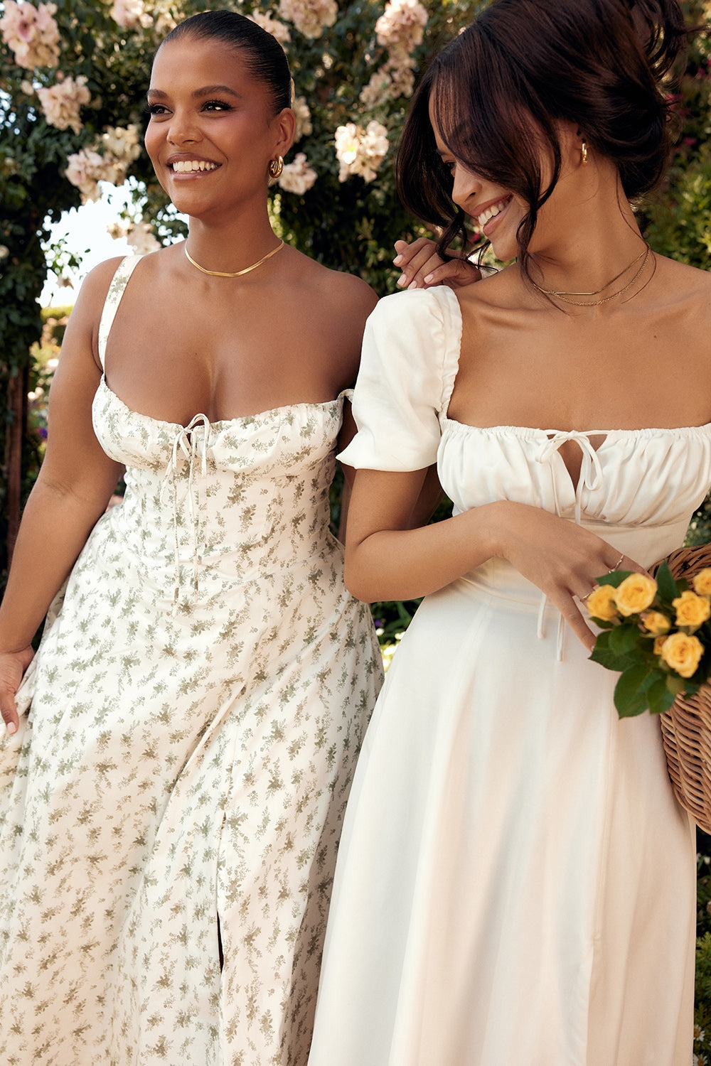 Ditsy Floral Sweetheart Tie Front Bustier High Split Maxi Dress 16
