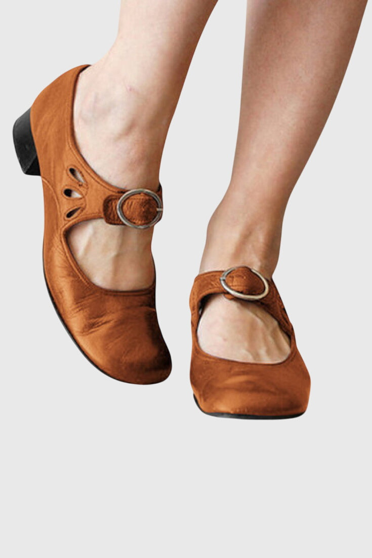 Square Toe Buckle Strap Low Block Heel Mary Jane Pumps