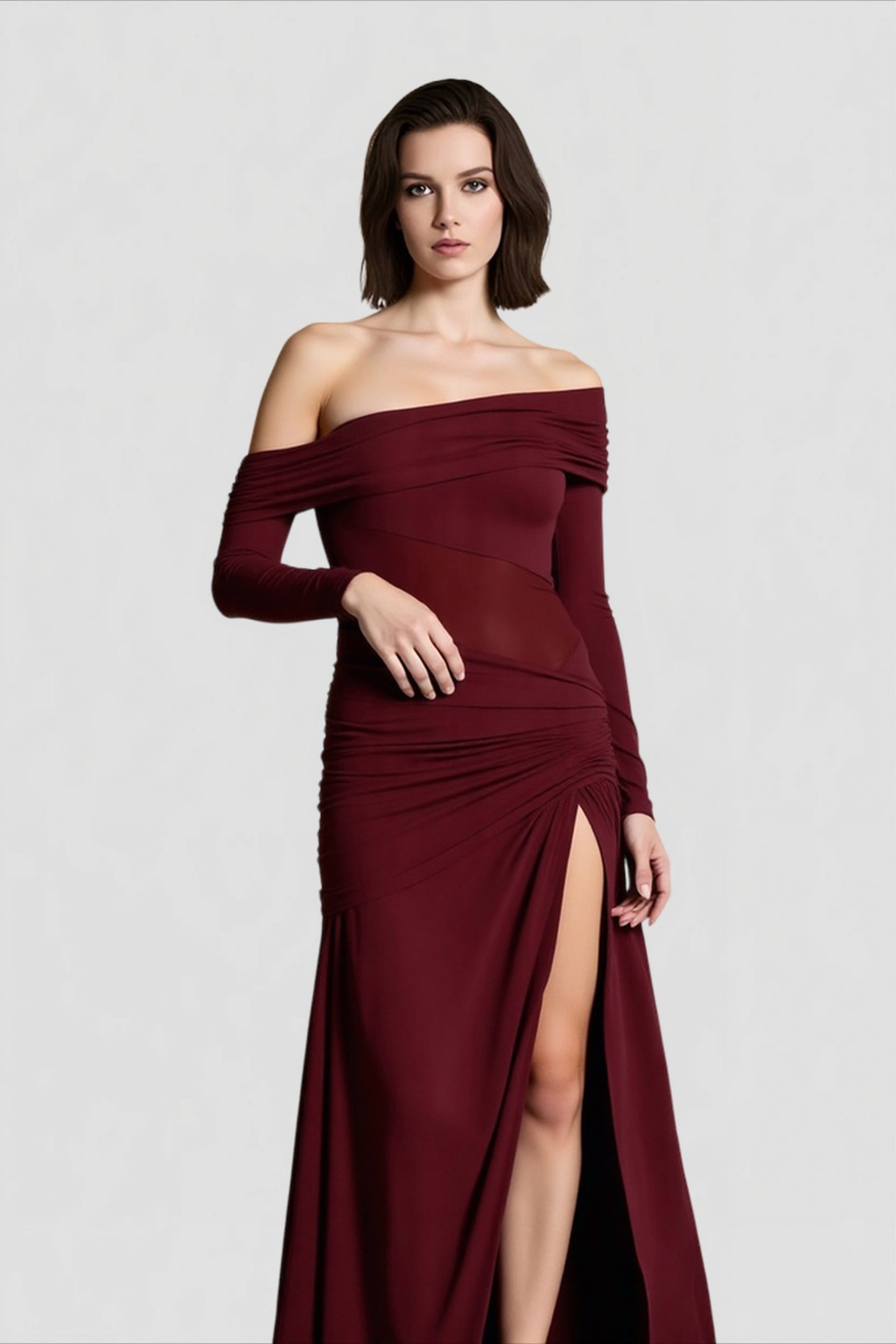 Sheer Mesh Ruched Bodycon Dress