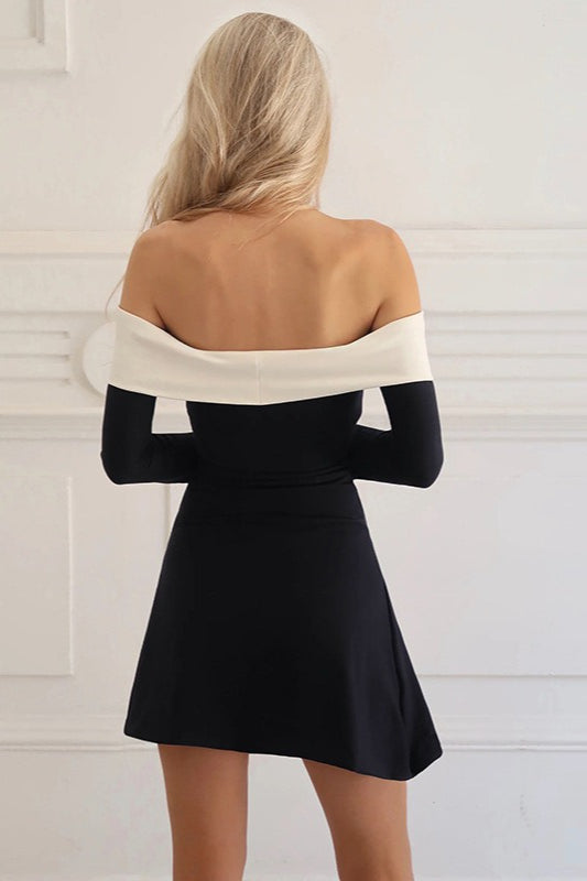 Off Shoulder Foldover Long Sleeve Bodycon Mini Dress