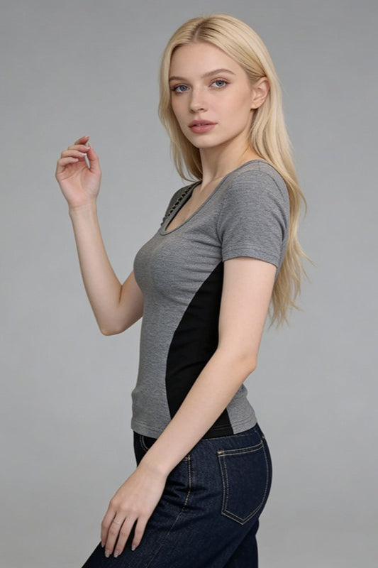 Color Block Fitted Crewneck T-Shirt