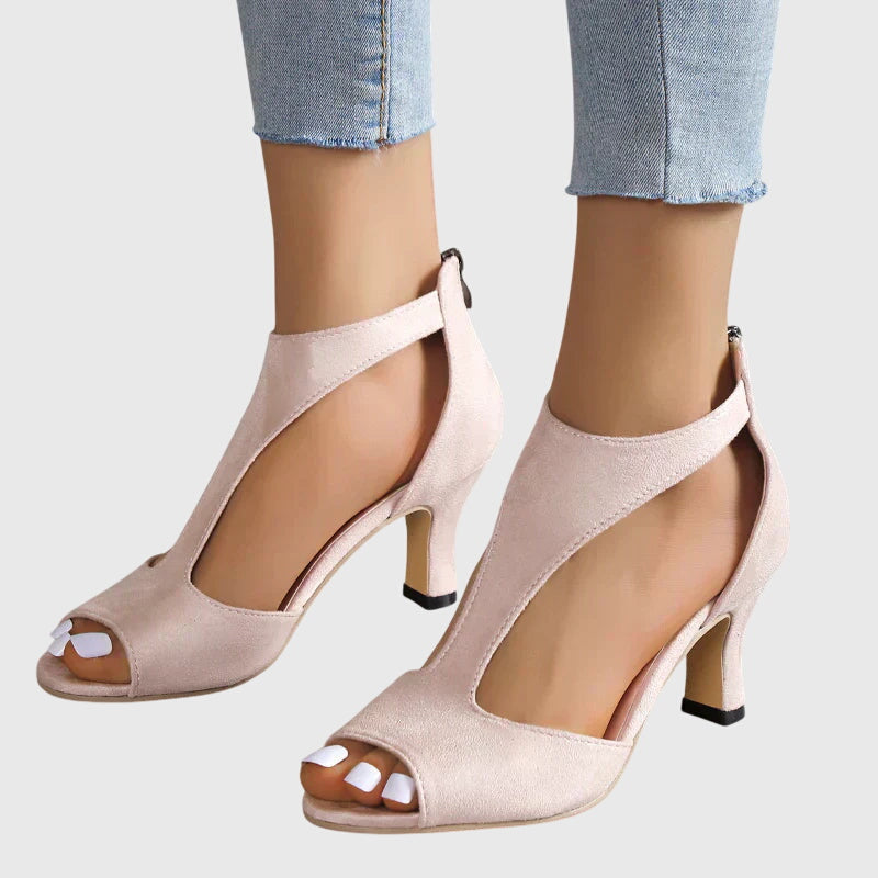 Peep Toe Cut Out Zip Back Heeled Sandals