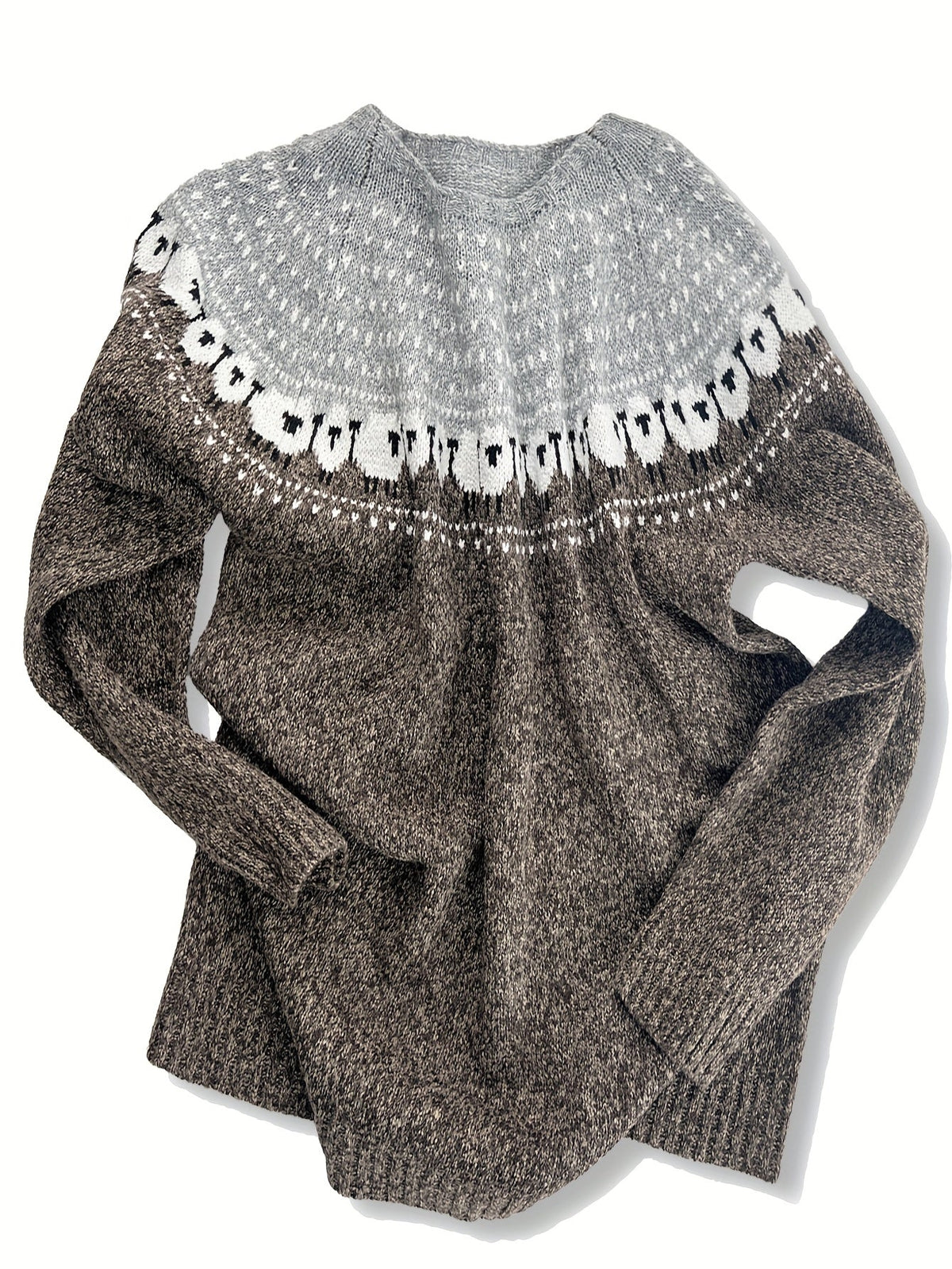 Boat Neck Sheep Fair Isle Knit Sweater