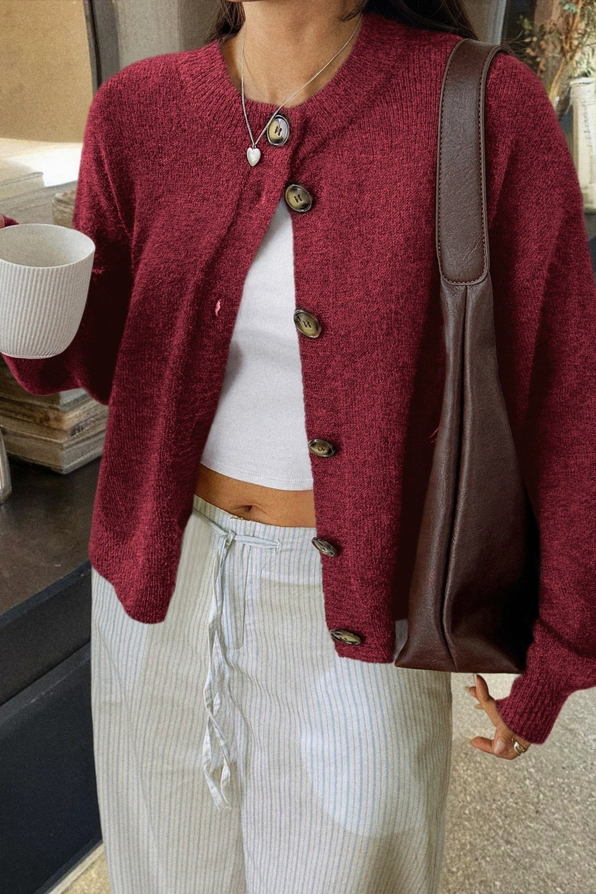 Casual Minimalist Button Front Long Sleeve Coat