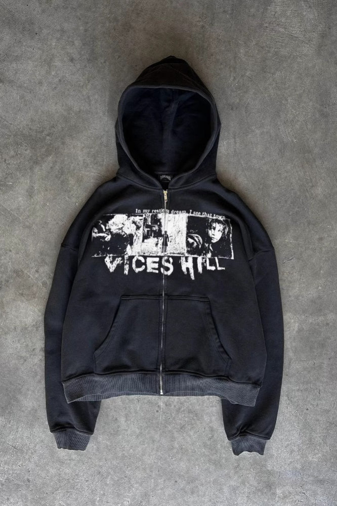 Digital Pattern Print Zip Hoodie
