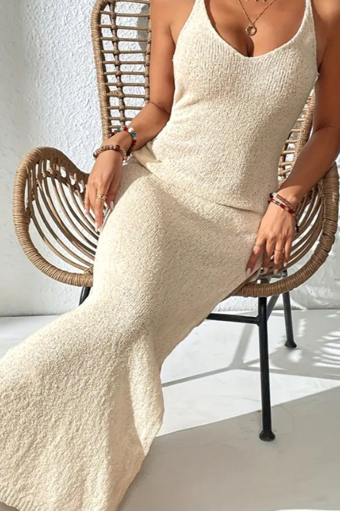 Backless Halter Neck Rosette Applique Knit Bodycon Mini Dress