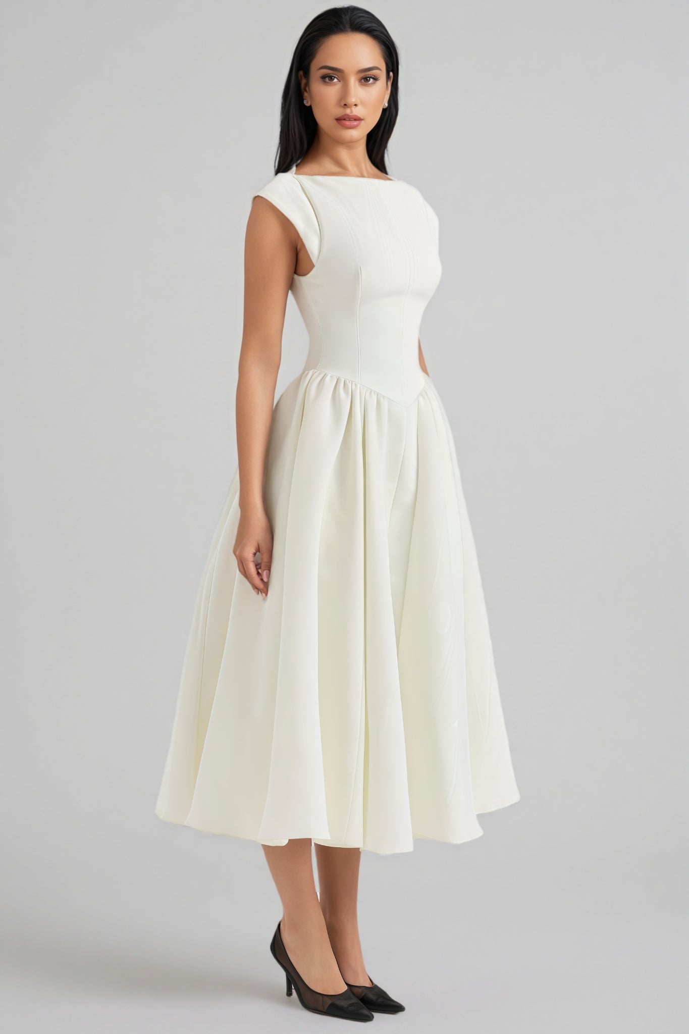 Jovie Ivory Moire Satin Midi Dress - View 3