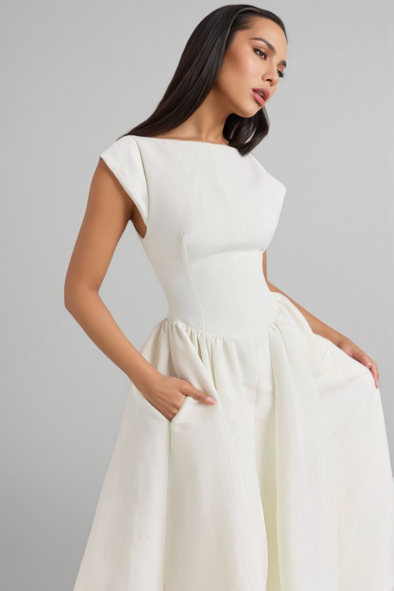 Jovie Ivory Moire Satin Midi Dress - View 5