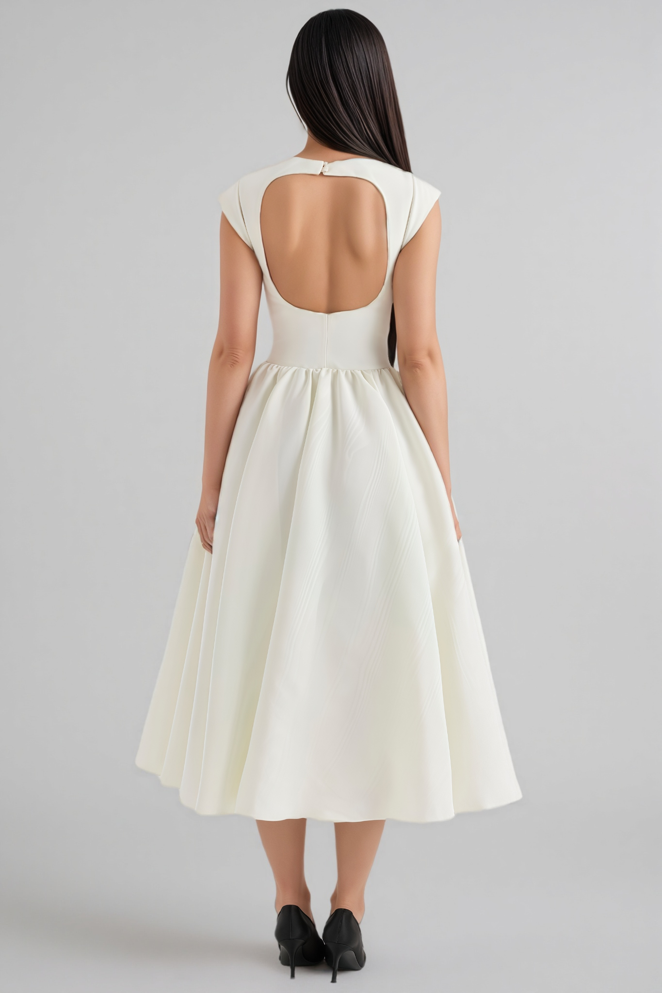 Jovie Ivory Moire Satin Midi Dress - View 6