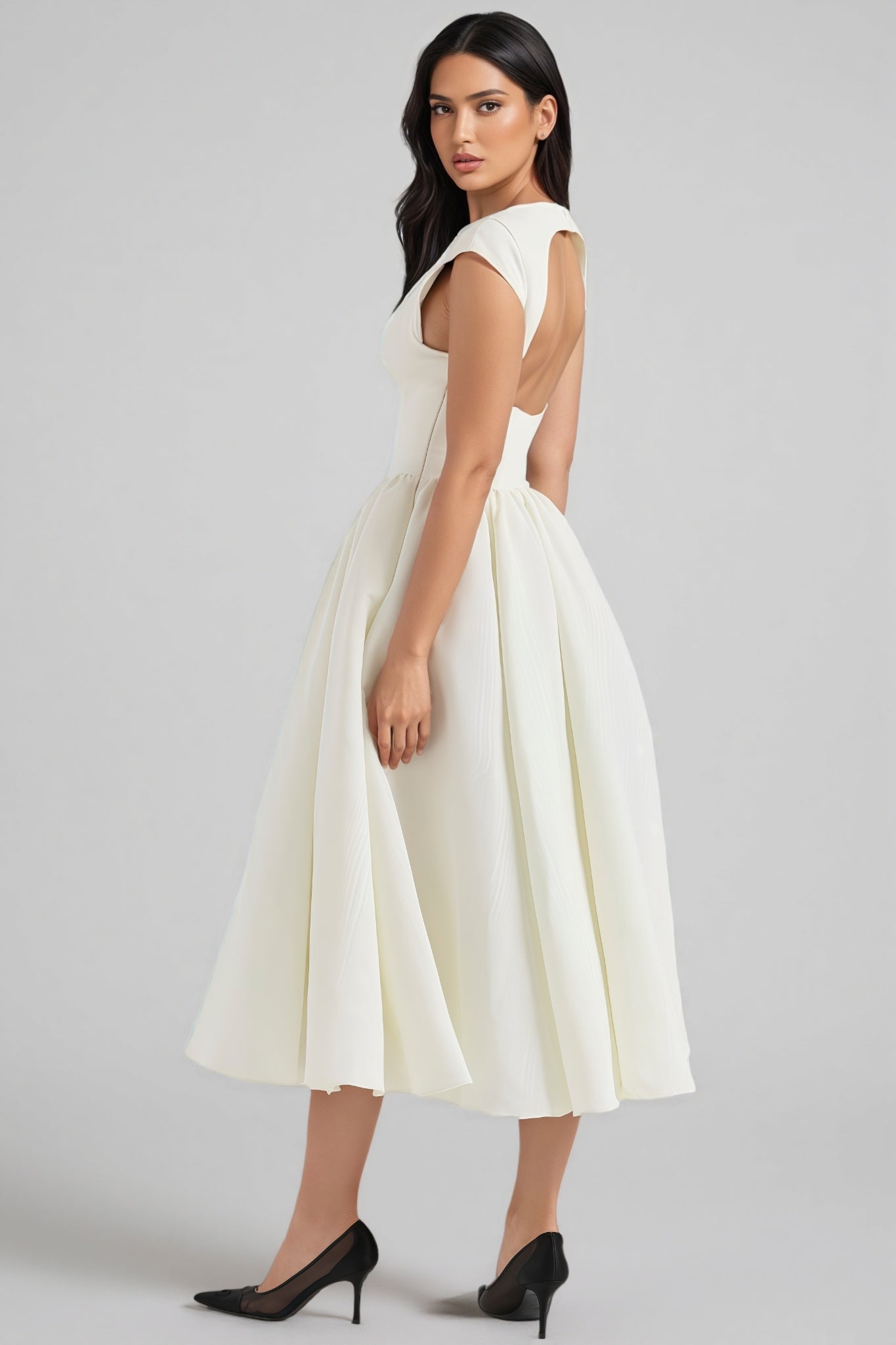 Jovie Ivory Moire Satin Midi Dress - View 4