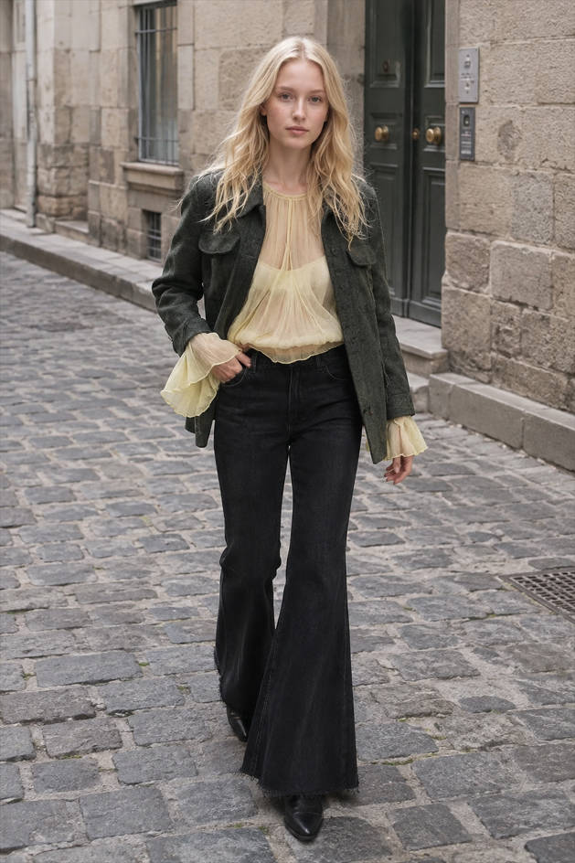 High-Waist Patchwork Flared Denim Jeans