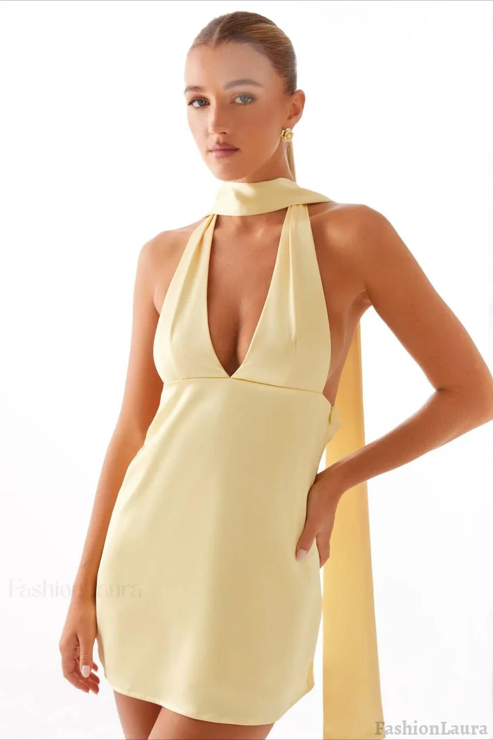 Deep V Backless Ribbon Cocktail Dress