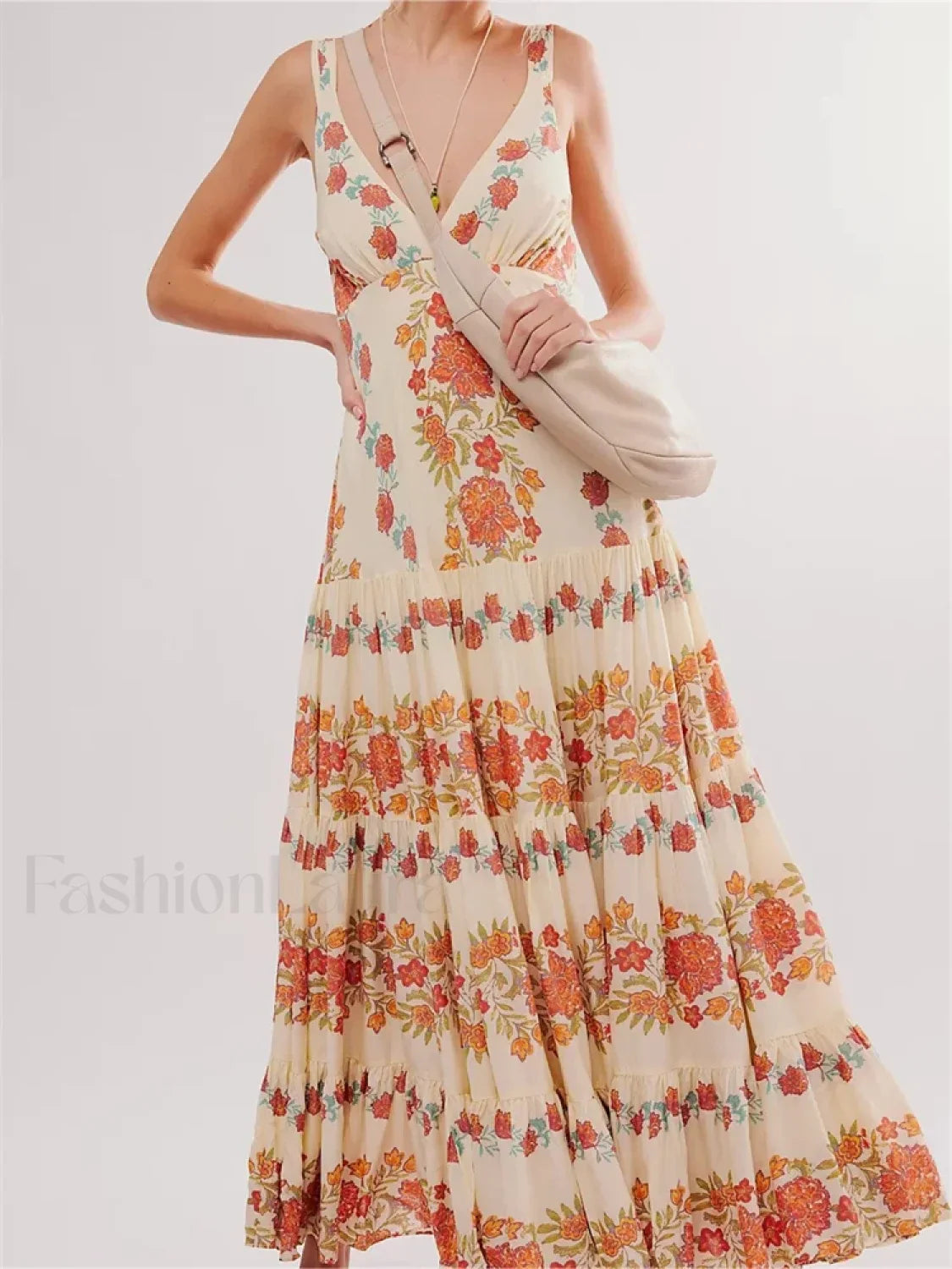 Deep V Floral Loose Casual Maxi Dress