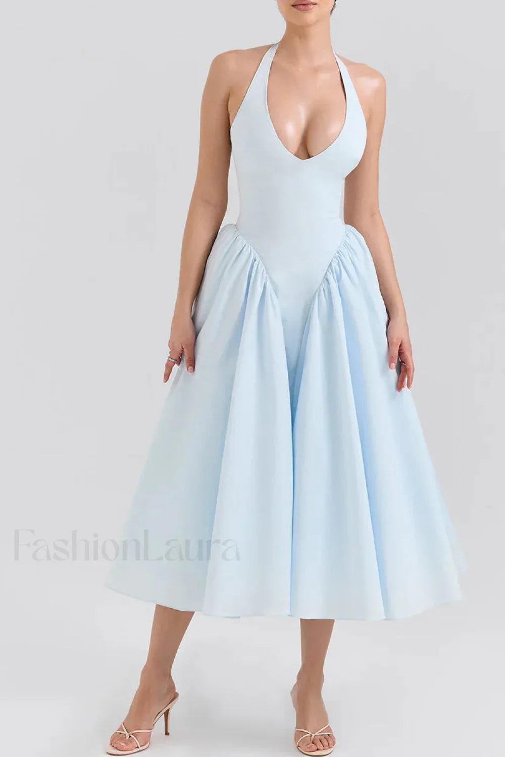 Deep V-Neck Backless Pure Desire White Slim Fit Maxi Dress