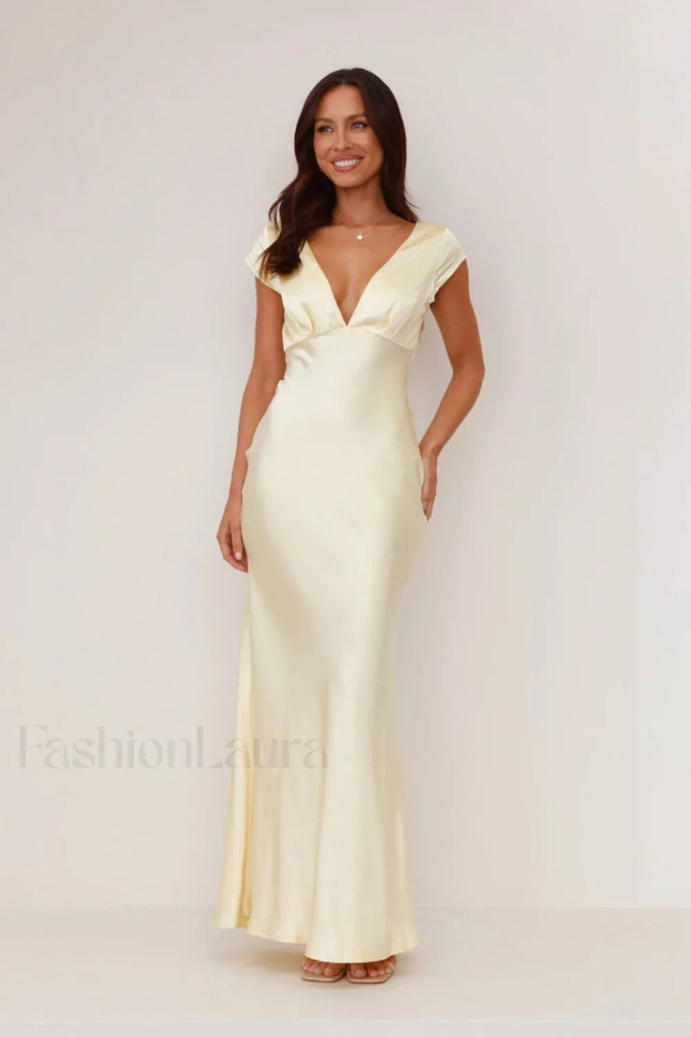 Deep V Neck Bodycon Backless Midi Work Dress