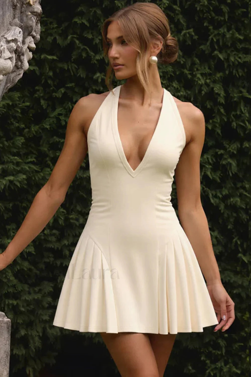 Deep V-Neck Halter Waist Sexy Hottie Mini Dress