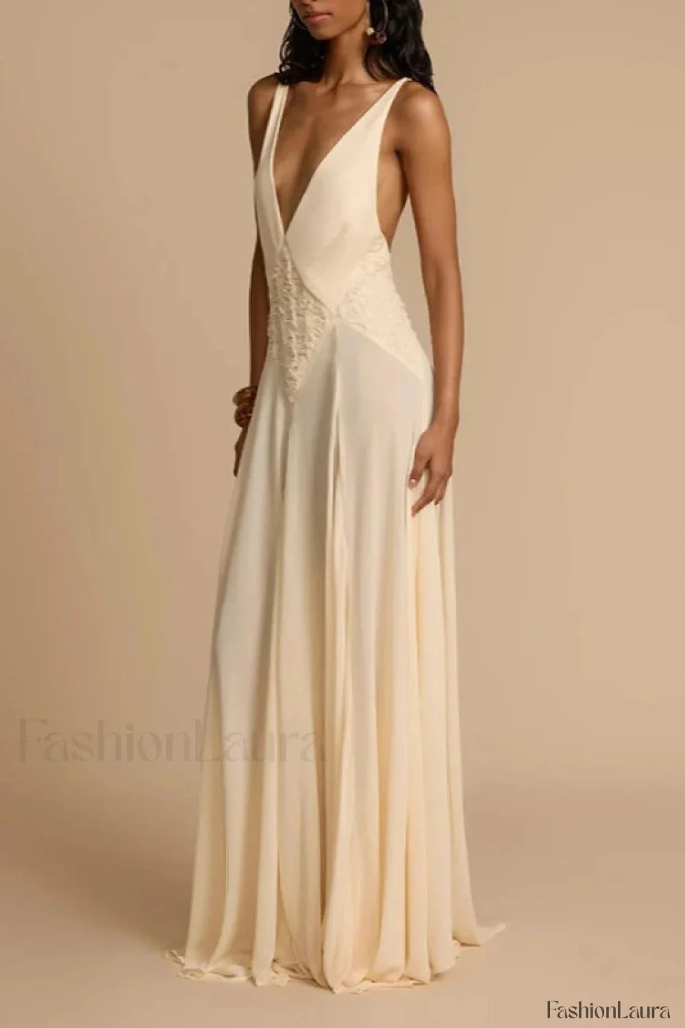 Deep V Neck Lace Patchwork Boho Dress