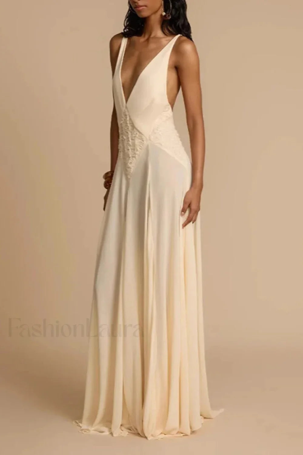 Deep V Neck Lace Patchwork Boho Dress