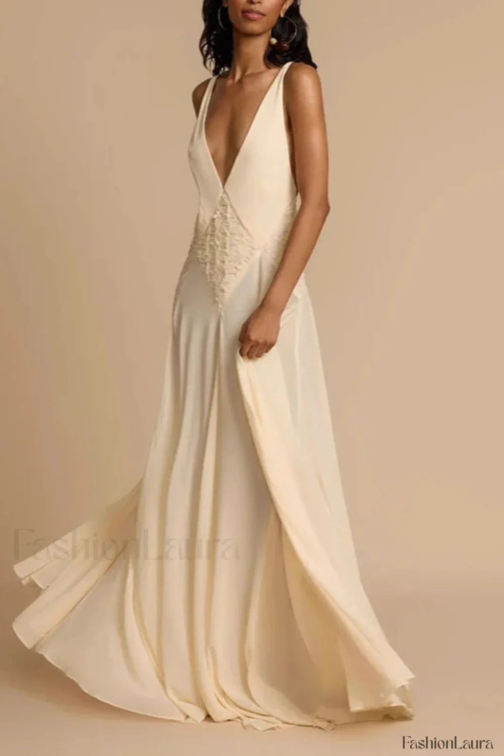 Deep V Neck Lace Patchwork Boho Dress