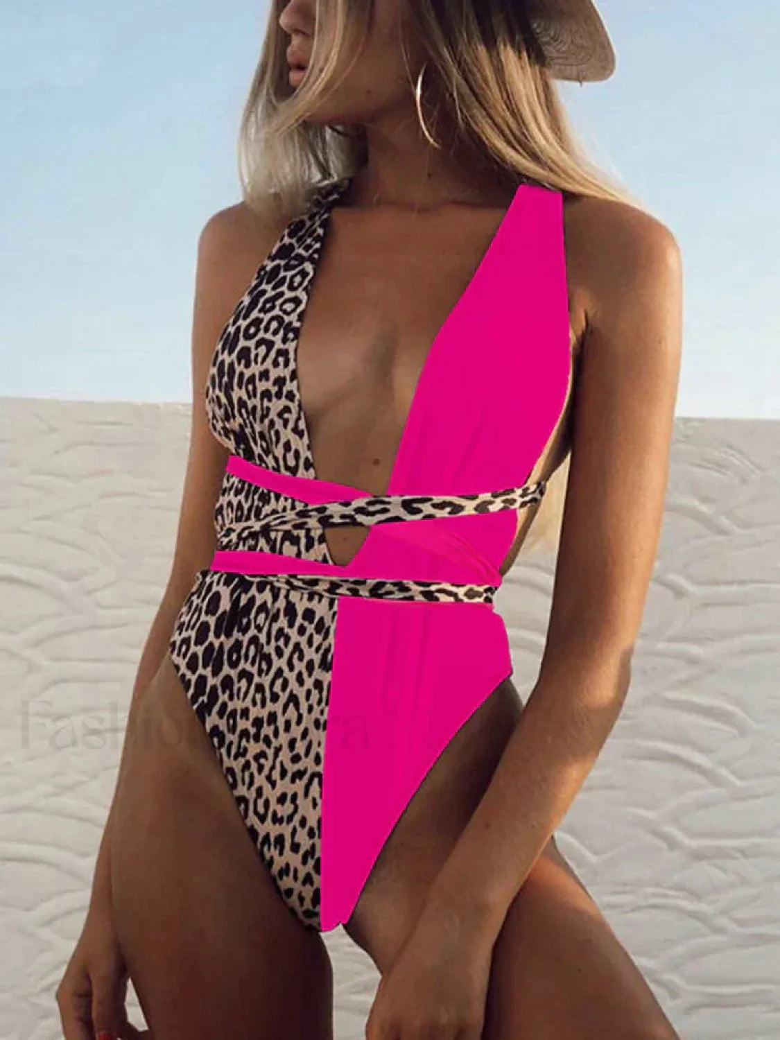 Deep V-Neck Lace Up Slim One Piece