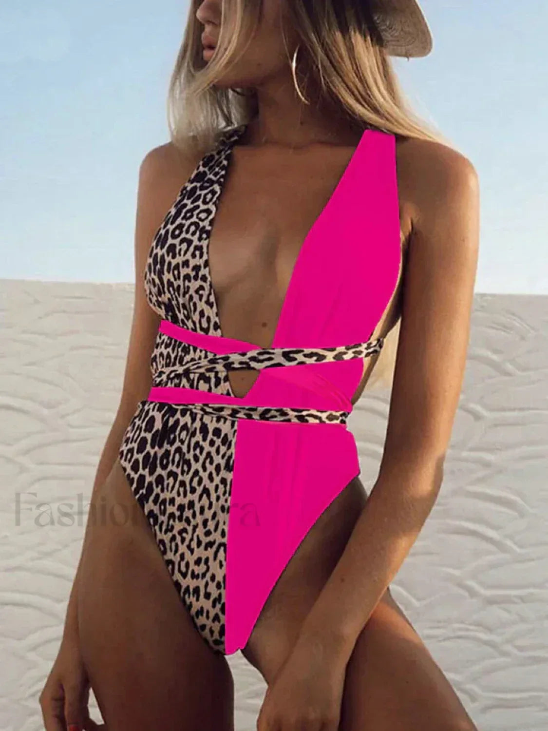 Deep V Neck Lace Up Slim One Piece color21 / S