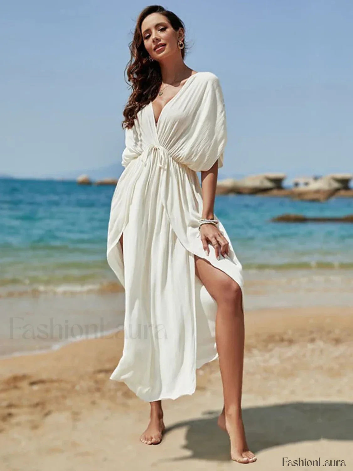 Deep V-Neck Slit Cut Loose Cover Up