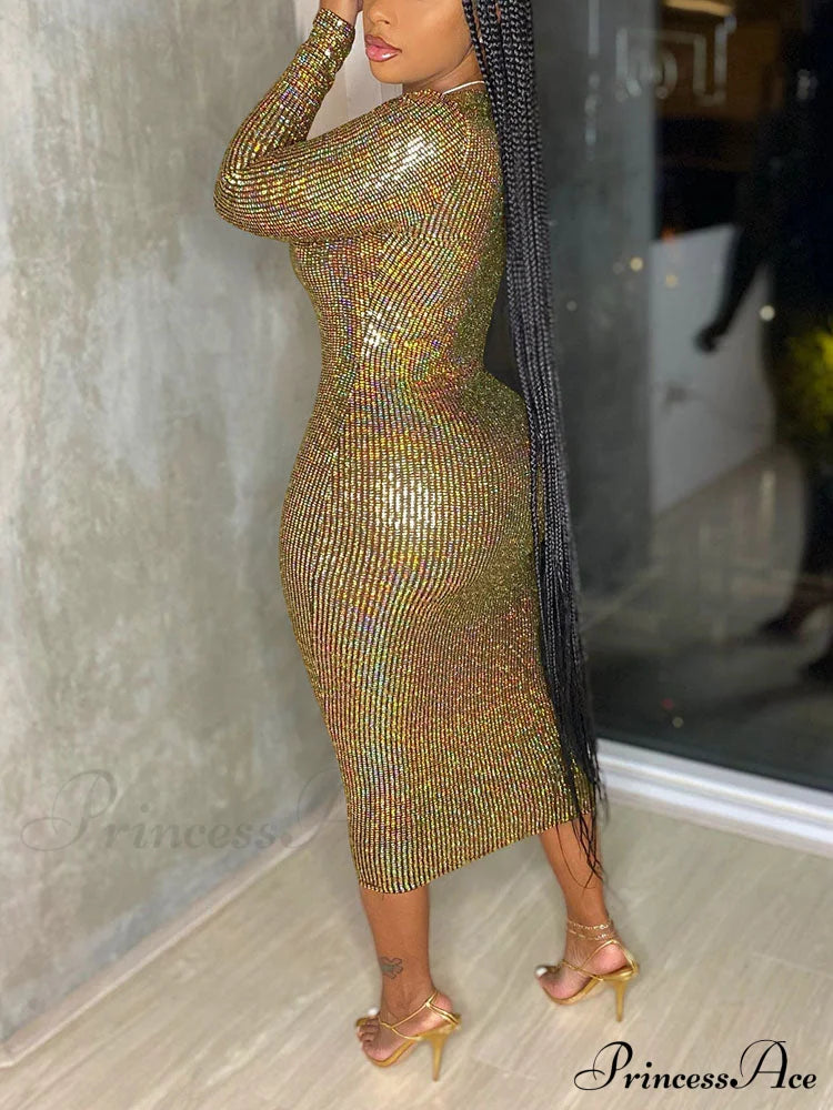 Deep V Neck Trendy Lace Up Midi Dress