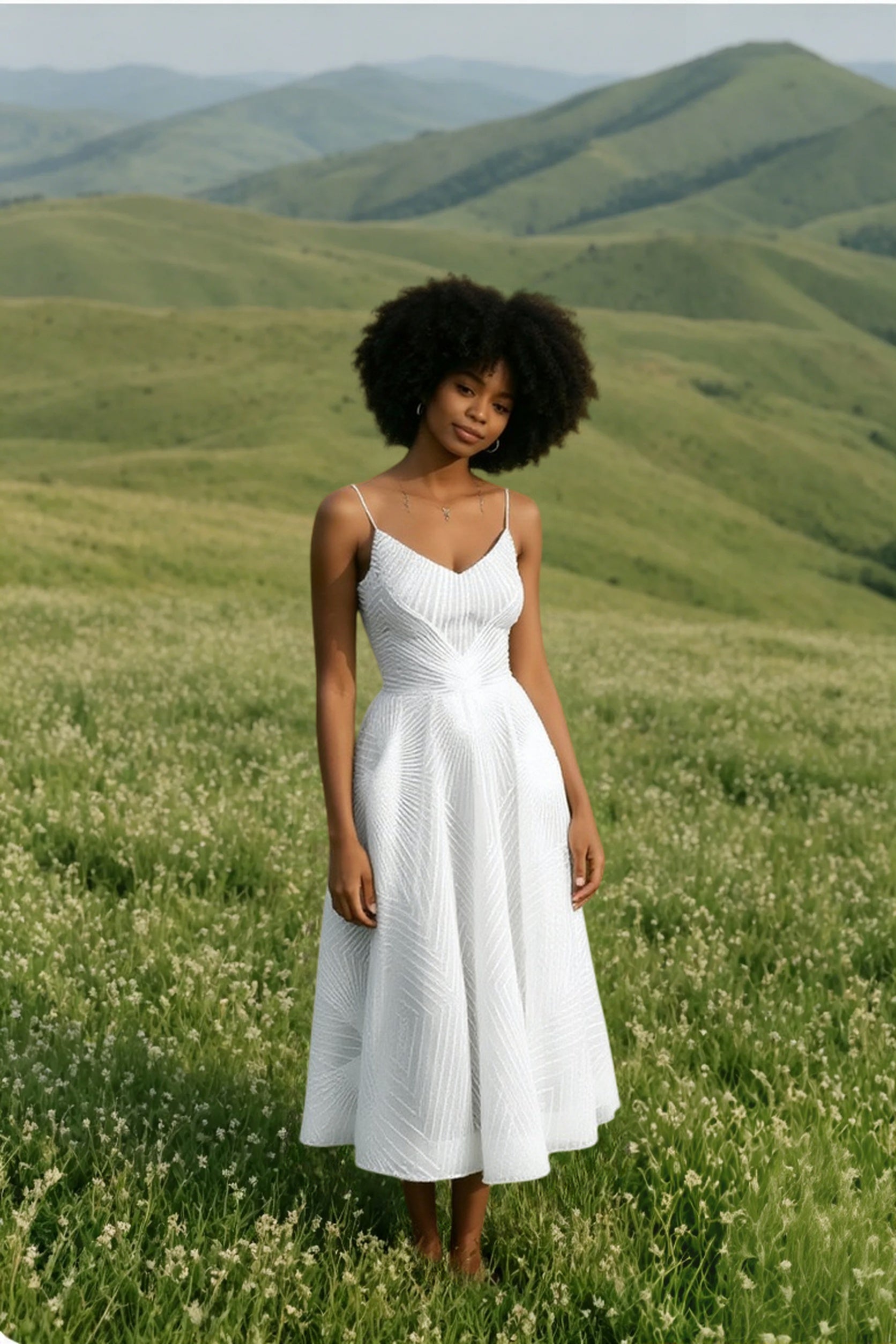 Glitter Spaghetti Strap V-Neck Fit and Flare Midi Dress