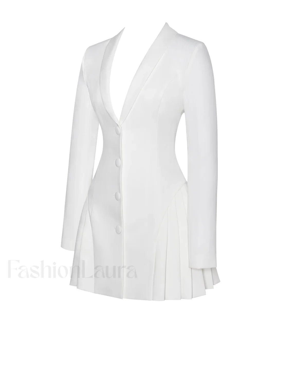 Delia White Blazer Charming Dress with Pleated Detail