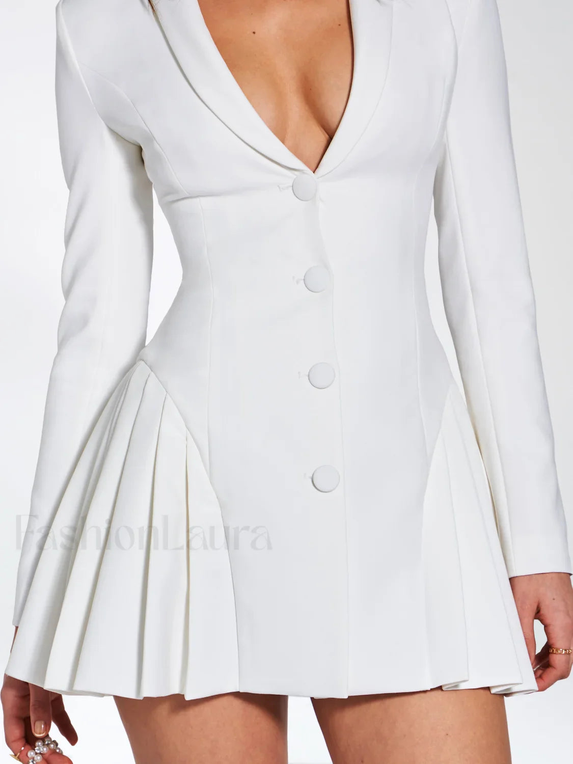 Delia White Blazer Charming Dress with Pleated Detail