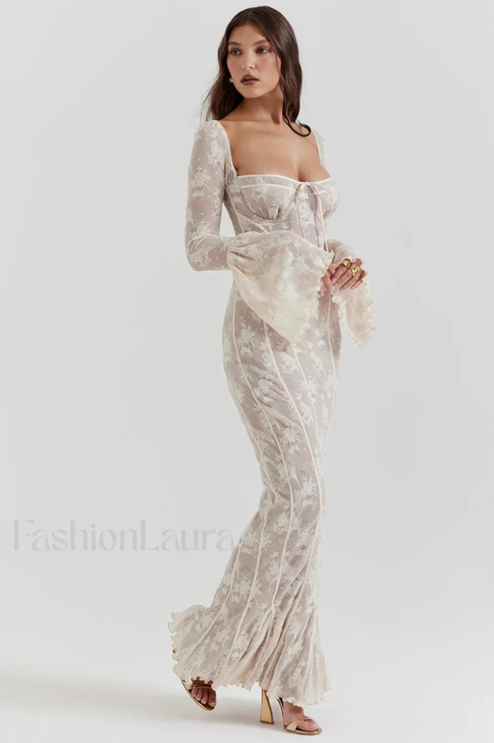 Delilah Vintage Cream Charming Lace Maxi Dress