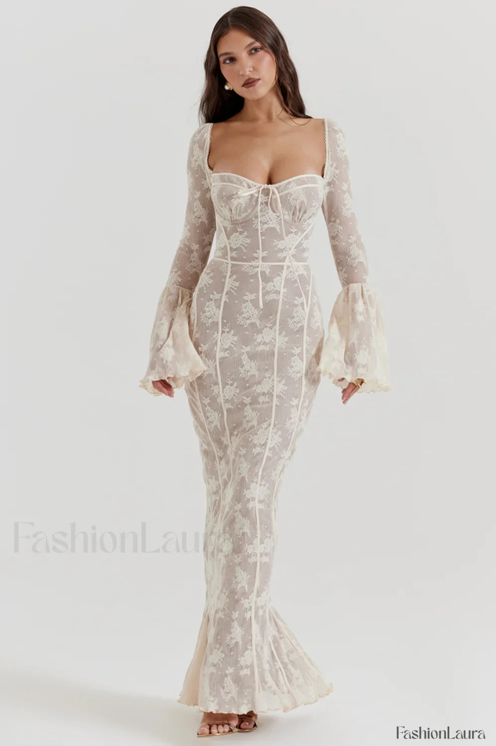 Delilah Vintage Cream Charming Lace Maxi Dress