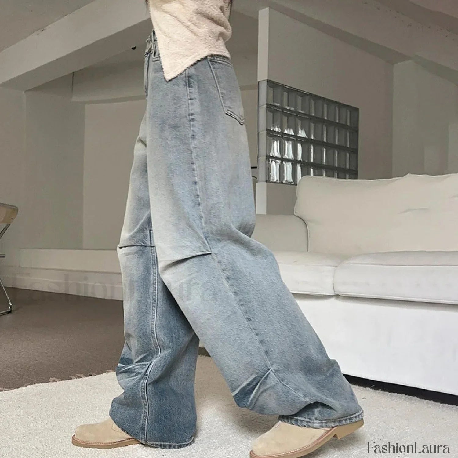 Denim Blue Graceful Baggy Boyfriend Jeans