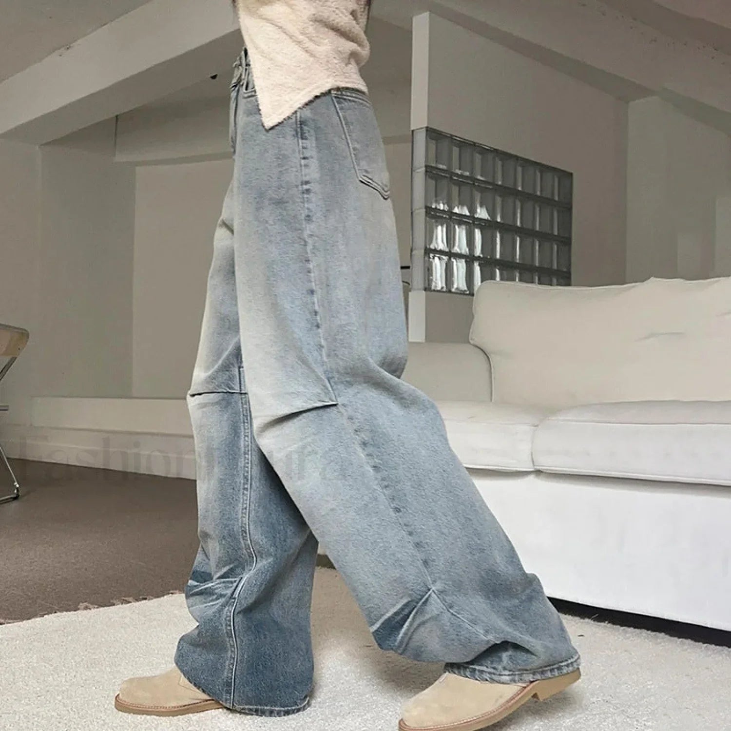 Denim Blue Graceful Baggy Boyfriend Jeans