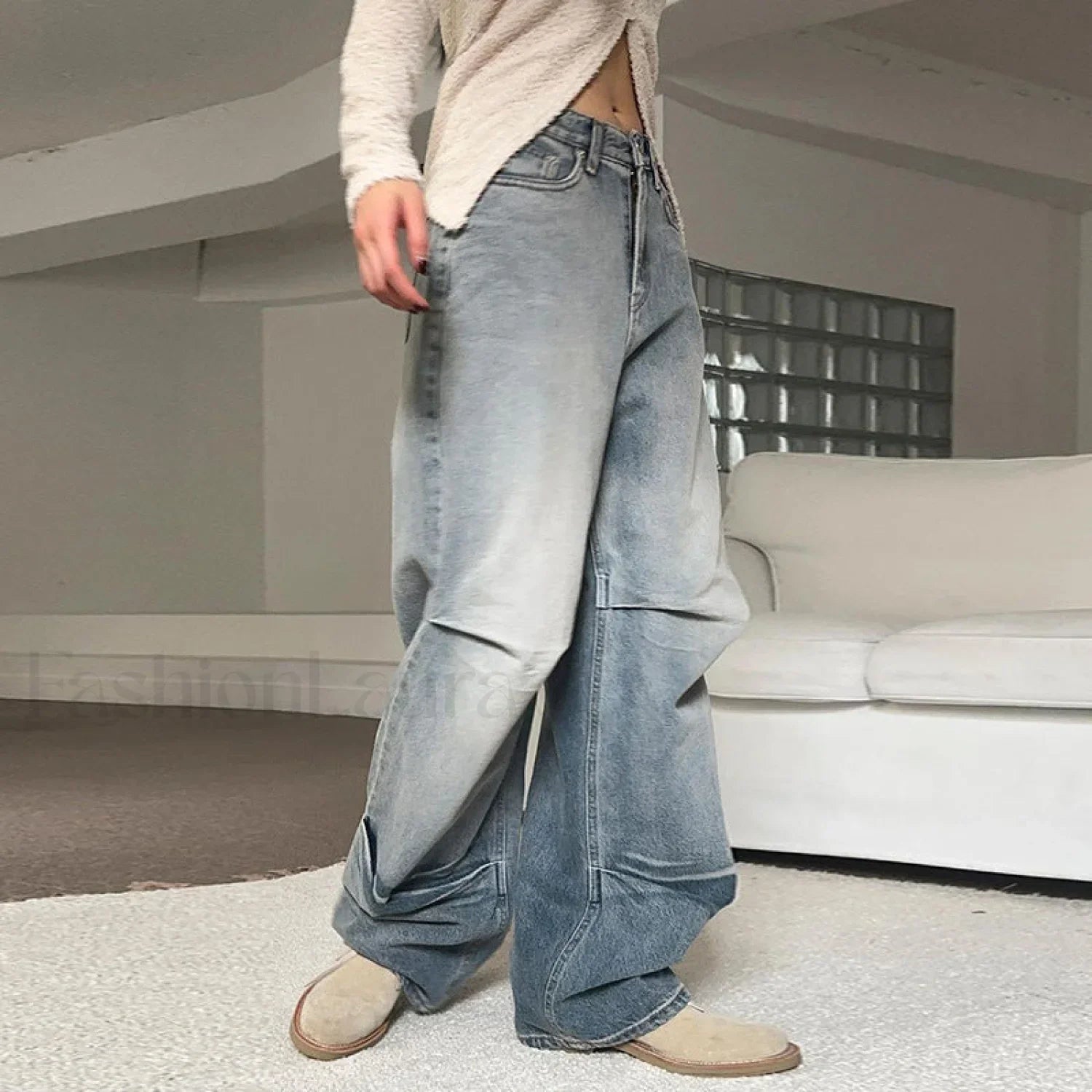 Denim Blue Graceful Baggy Boyfriend Jeans