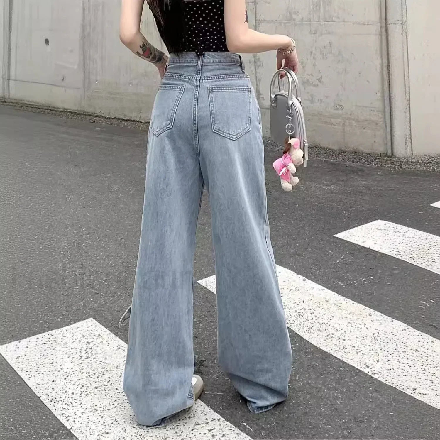 Denim Bow High Trendy Waist Wide Leg Jeans