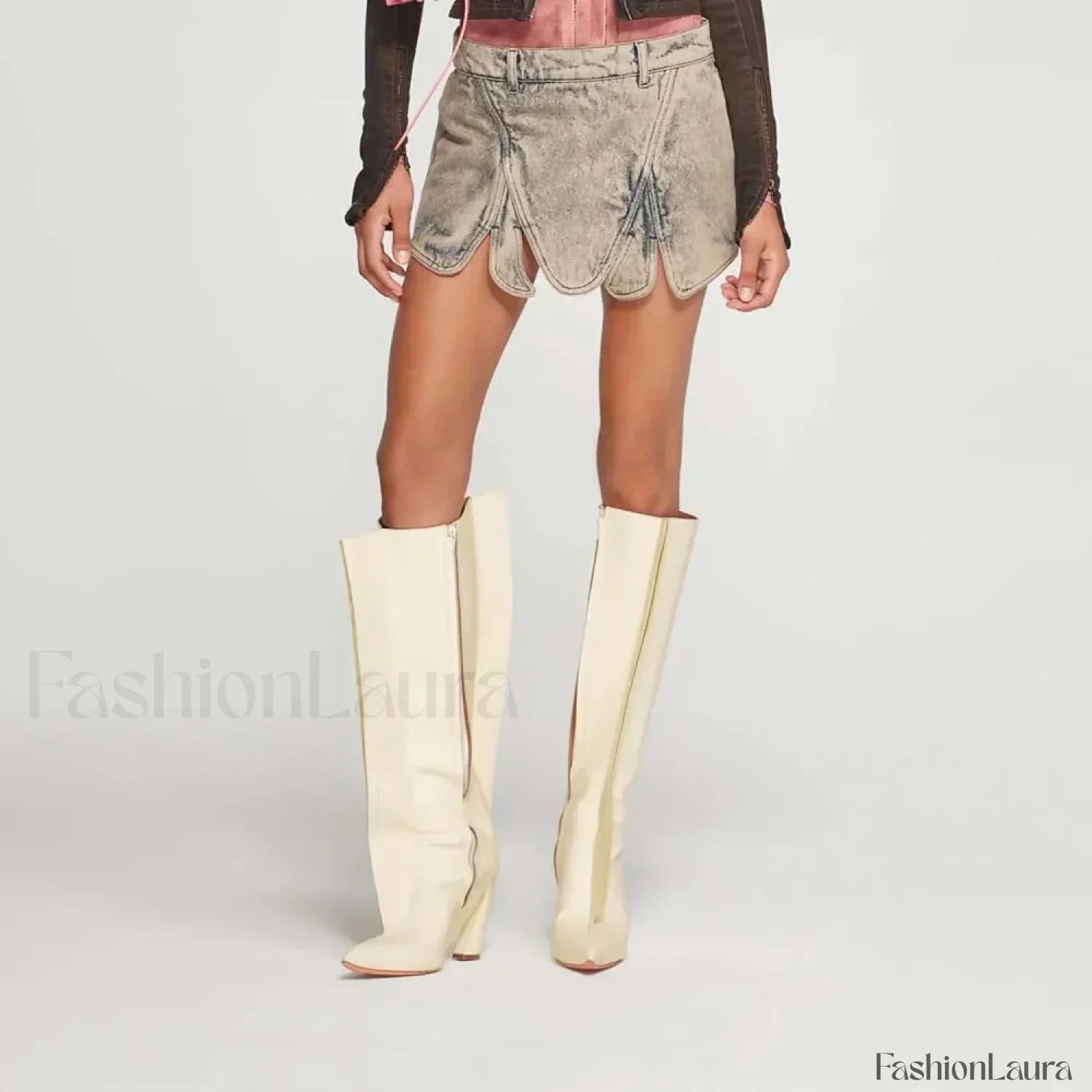 Denim Irregular Slit Vintage Skirt