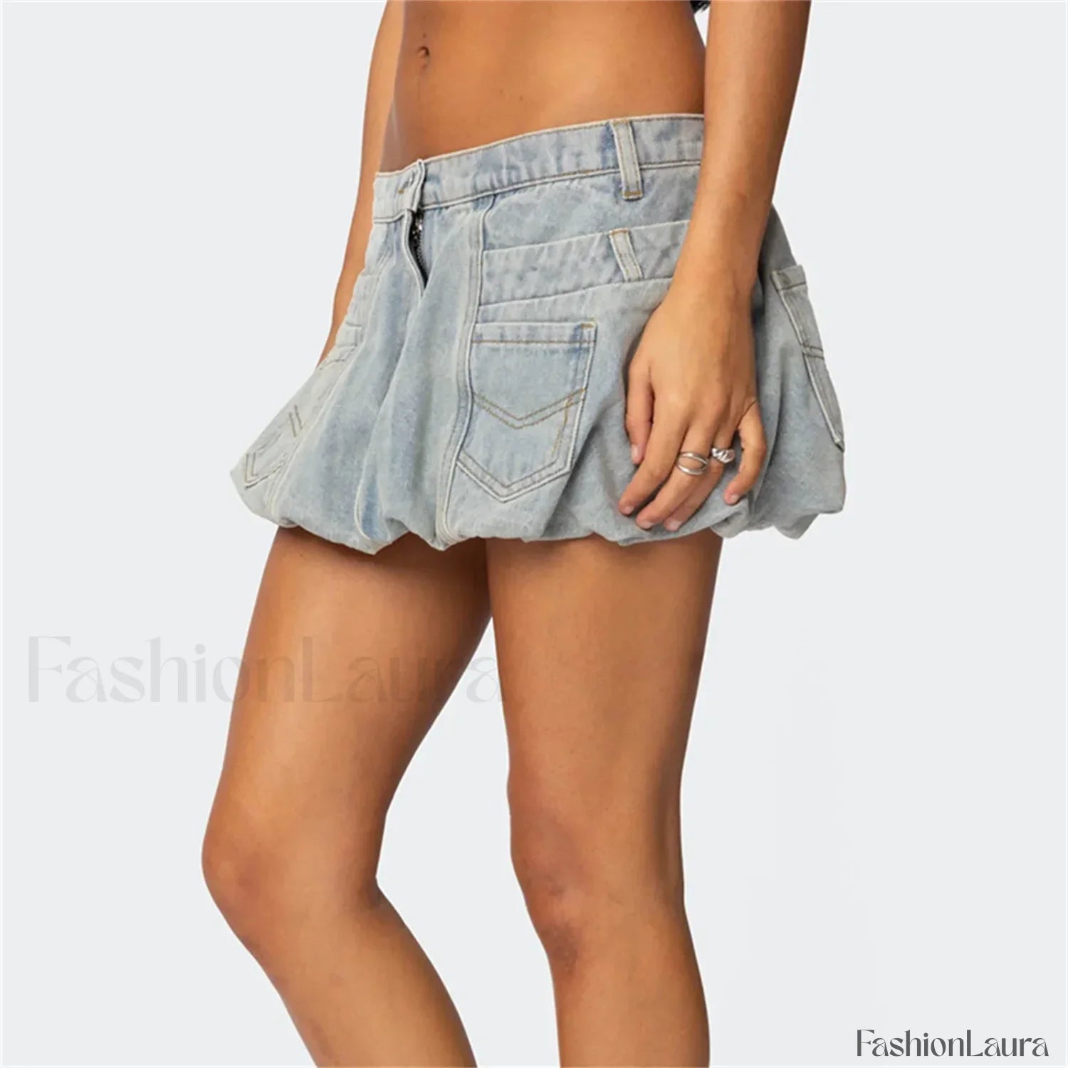 Denim Low Waist Cargo Pocket Skirt