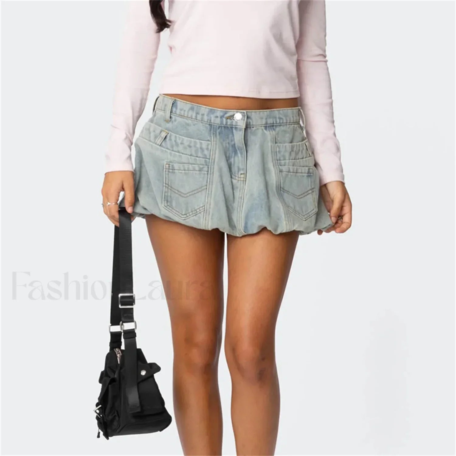 Denim Low Waist Cargo Pocket Skirt