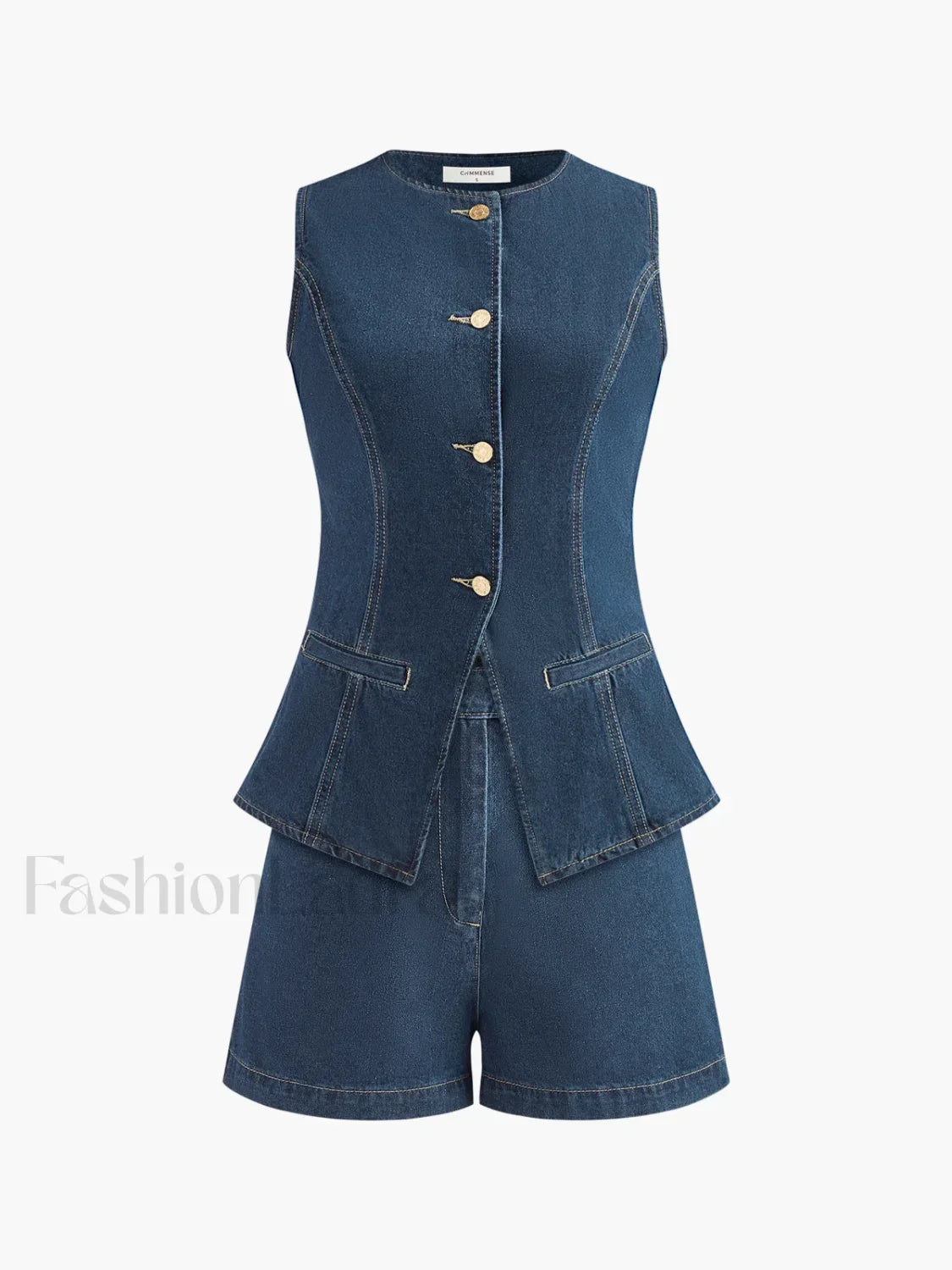Denim Peplum Vest With Shorts Set Blue / XS Short Sets