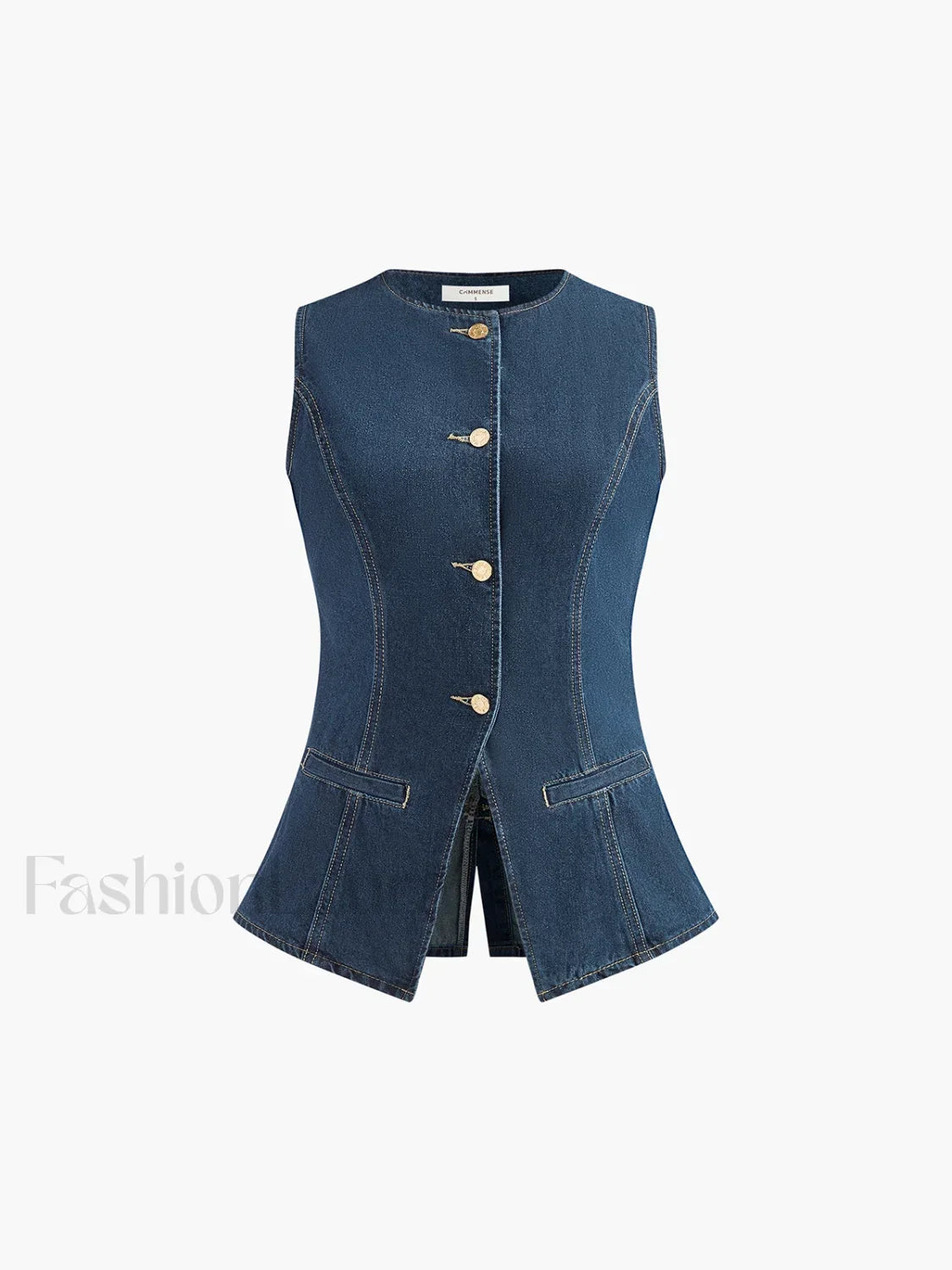 Denim Peplum Vest With Shorts Set