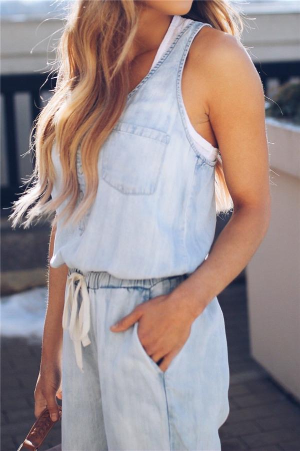 Denim Sleeveless Jumpsuit