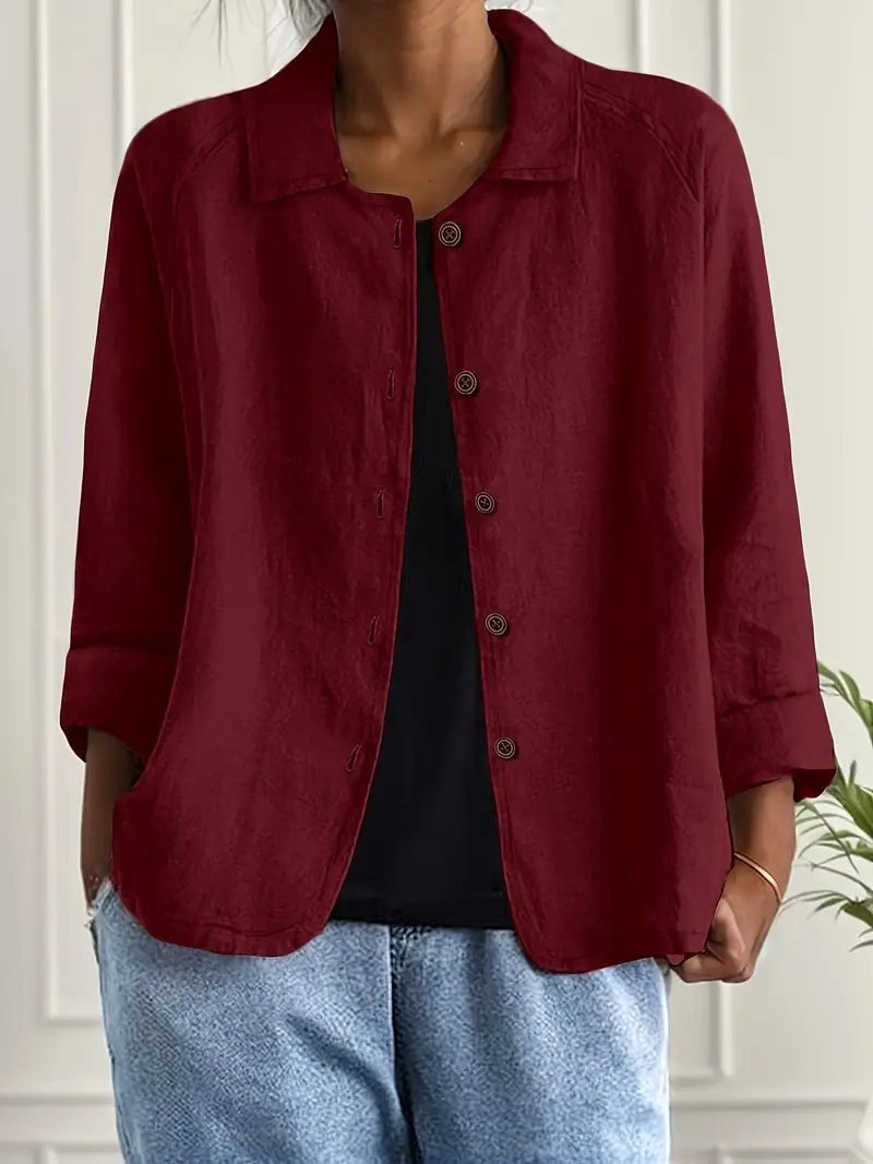 Collared Long Sleeve Button Front Shirt Jacket
