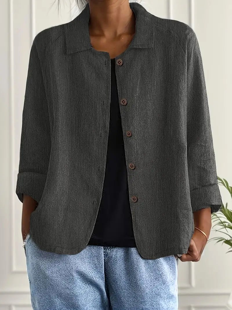 Collared Long Sleeve Button Front Shirt Jacket