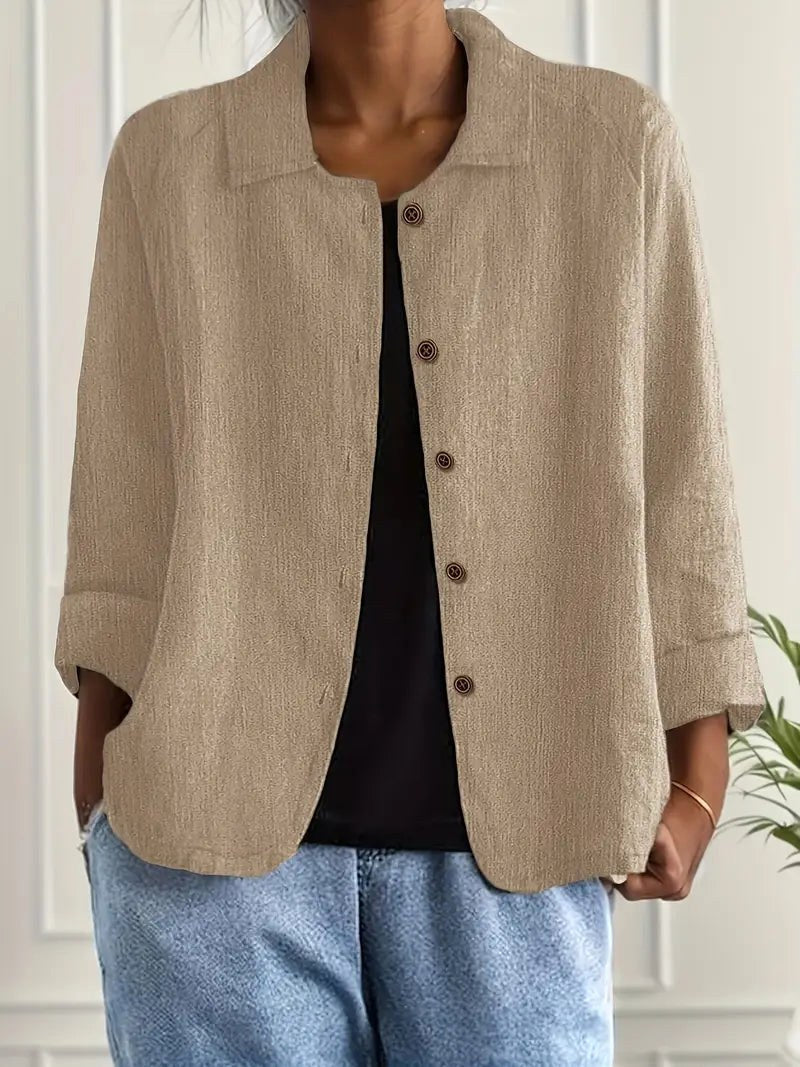 Collared Long Sleeve Button Front Shirt Jacket