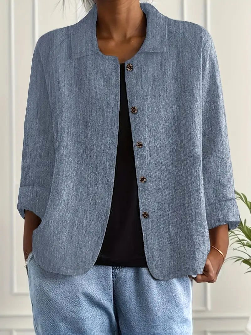 Collared Long Sleeve Button Front Shirt Jacket