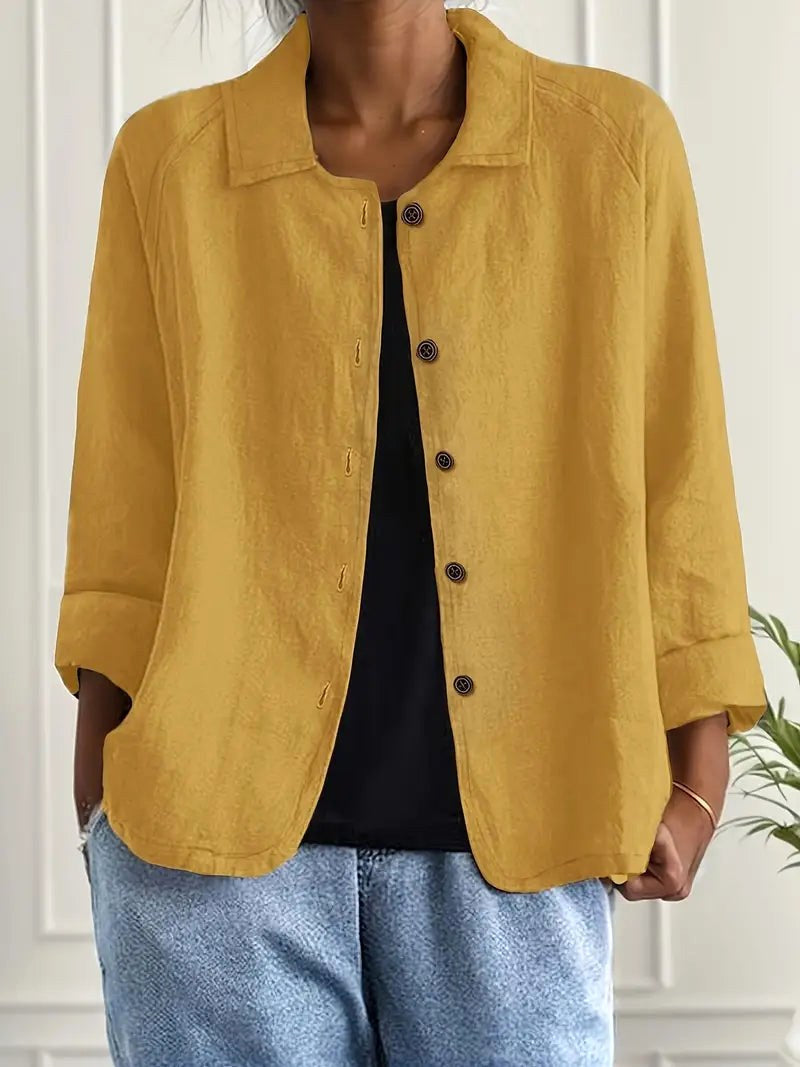 Collared Long Sleeve Button Front Shirt Jacket