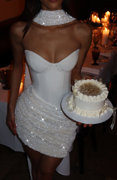 Strapless Corset Bustier Sequin Ruched Skirt Mini Dress with Choker