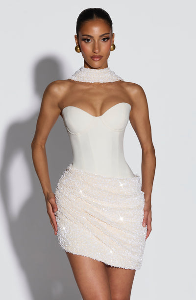 Strapless Corset Bustier Sequin Ruched Skirt Mini Dress with Choker 2